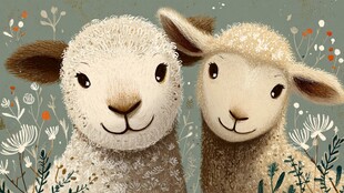 可爱双小羊置身花草间