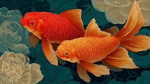 双金鱼戏牡丹图