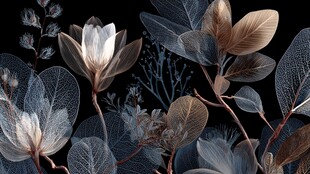 梦幻银灰系玉兰植物插画