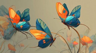 梦幻彩蝶飞舞于花草间