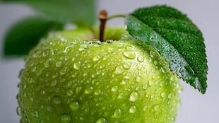 青苹果上的晶莹水珠