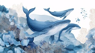 海洋中的蓝鲸与海底景观