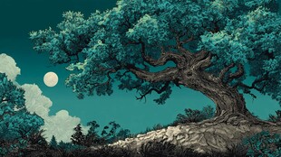 月夜下的苍劲古木