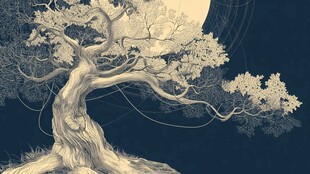 月夜下的古老神秘大树