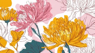 多彩菊花插画艺术图案