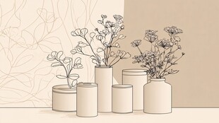 简约花瓶插花静物插画