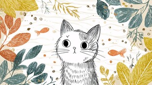 猫咪置身多彩植物间