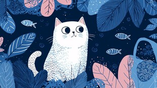 白猫置身梦幻叶鱼世界