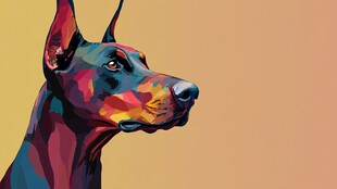 多彩杜宾犬头像插画