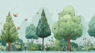 春日森林插画风景