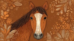 马头插画 自然花卉环绕