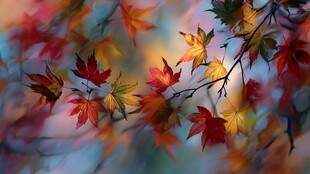 秋日缤纷枫叶枝上景致