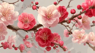 枝头绽放的绚烂粉色花朵