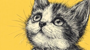 仰望的萌小猫插画
