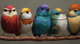 多彩鸟儿栖于枝头