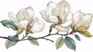 玉兰花枝插画