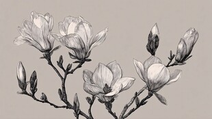 玉兰花枝素描图