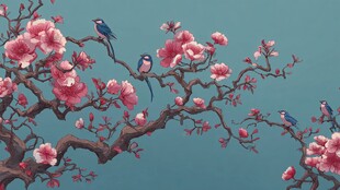 花鸟图 繁花枝头双雀栖