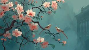 玉兰枝头双鸟栖