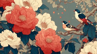 花鸟绘景 繁花枝头双鹊栖