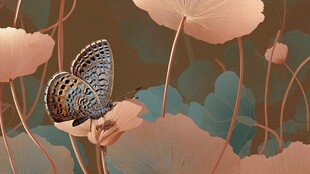 蝴蝶停栖于粉荷之上