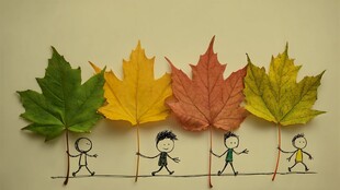 秋叶下的童趣小人世界