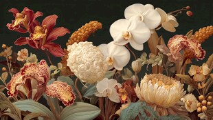 多彩兰花与花卉精美组合