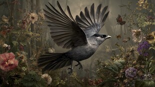 飞鸟穿梭繁花间