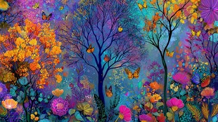 梦幻多彩的森林花卉世界