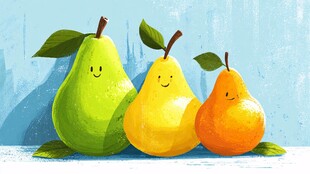 三只微笑的可爱梨子