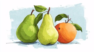 青梨与橙的清新插画