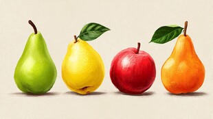 多彩梨子与苹果的排列