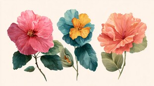 三色花卉插画