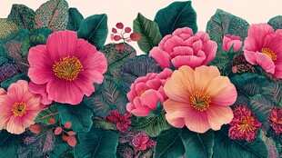 缤纷花卉插画 绽放自然之美