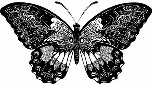 黑白花纹蝴蝶插画图案