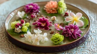 盘中花卉水漾景致