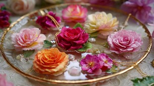 盘中绽放的多彩鲜花世界