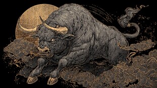 黑牛踏云伴月霸气图腾