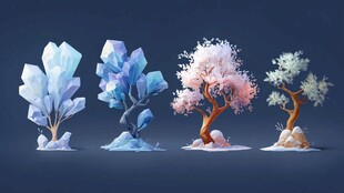 梦幻晶体与奇幻树木景观