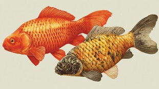 两条色彩艳丽的锦鲤鱼