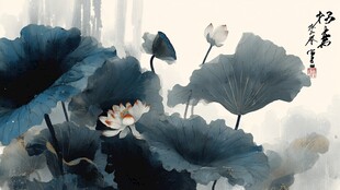 水墨荷花图 尽显中式雅致