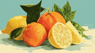 插画中的柑橘类水果组合