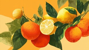 柑橘柠檬插画 清新水果组合