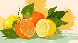 清新插画风的柑橘类水果