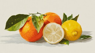 静物 柑橘与柠檬的清新组合