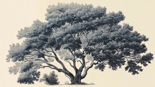 单棵繁茂大树插画