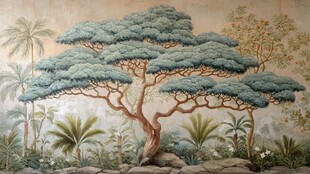 中式松景壁画 自然雅致风