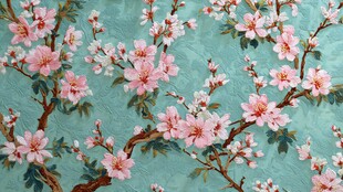 浅绿底粉色繁花图案布料