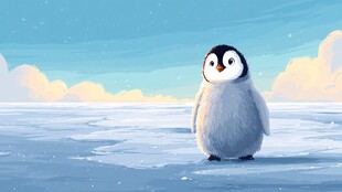 可爱小企鹅立于冰雪世界
