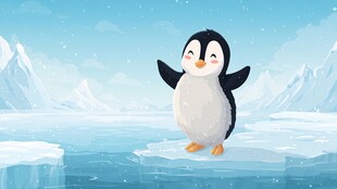 可爱企鹅在冰雪世界欢舞